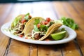 tacos filled with refried beans and fresh lettuce Royalty Free Stock Photo
