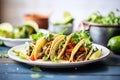 tacos filled with refried beans and fresh lettuce Royalty Free Stock Photo