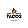 Tacos and fire, hot taco mexican restaurant emblem hipster vintage logo Royalty Free Stock Photo