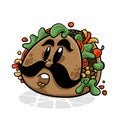 Tacos. Funnny cartoon character. Vector isolated background