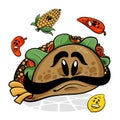 Tacos. Funnny cartoon character. Vector isolated background