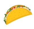 Tacos icon flat, cartoon style isolated on white background. Vector illustration, clip art. Traditional Mexican food. Royalty Free Stock Photo