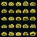 Tacos icons set vector neon