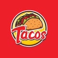 Tacos logo design isolated on red background