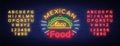 Tacos logo in neon style. Neon sign, bright billboard, nightly advertising of Mexican food Taco. Mexican street food