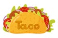 Tacos with meat and vegetable. Traditional mexican fast-food. Taco Mexico food with tortilla, leaves lettuce, tomato Royalty Free Stock Photo