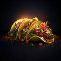 Tacos with meat, vegetables and sauce on a black background Royalty Free Stock Photo