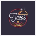 Tacos menu logo. Round linear logo of taco salad