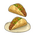 Tacos - mexican traditional food. Vector color vintage engraved Royalty Free Stock Photo