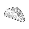 Tacos - mexican traditional food. Vector vintage engraved illustration for menu, poster, web. Isolated on white background Royalty Free Stock Photo