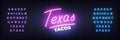 Tacos neon sign. Glowign lettering template Texas tacos Royalty Free Stock Photo