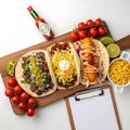 Tacos with various toppings isolated on white background Royalty Free Stock Photo