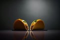 Tacos with vegetables and meat with guacamole sauce on a dark background. A place to copy. Minimalism style