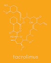 Tacrolimus fujimycin, FK-506 immunosuppressant drug molecule. Skeletal formula.