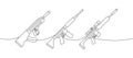 Tactical assault rifles set one line continuous drawing. Various modern weapons continuous one line illustration. Vector Royalty Free Stock Photo