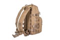 Tactical backpack color coyote front view isolated on white background equipment military tourist Royalty Free Stock Photo