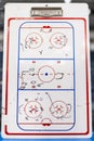 Tactical board of a hockey coach with the arrangement of players and arrows of movement