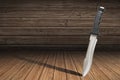 Tactical Combat Hunting Survival Sawback Bowie Knife Thrust Into Bamboo Floorboards