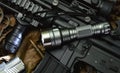 Tactical flash light and assault rifle gun weapon.