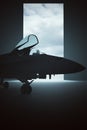 Tactical Jet Aircraft in a Dark Hanger Royalty Free Stock Photo