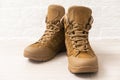 Tactical military boots for the army. Royalty Free Stock Photo