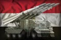 Tactical short range ballistic missile with arctic camouflage on the Egypt national flag background. 3d Illustration
