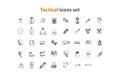 Tactical web icons set in flat style with equipment, clothing and recreative stuff. Royalty Free Stock Photo