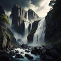 Tad Mok waterfall in the morning, generative ai