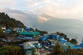 Tadapani, Nepal - November 13, 2018: Hikers in small village Tadapani, Himalaya, Nepal Royalty Free Stock Photo