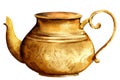 Taditional oriental teapot, copper turkish teapot, oriental tea drinking on white background