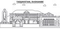 Tadjikistan, Dushanbe architecture line skyline illustration. Linear vector cityscape with famous landmarks, city sights