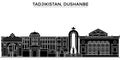 Tadjikistan, Dushanbe architecture vector city skyline, travel cityscape with landmarks, buildings, isolated sights on