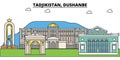 Tadjikistan, Dushanbe outline city skyline, linear illustration, banner, travel landmark, buildings silhouette,vector