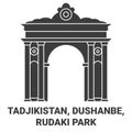 Tadjikistan, Dushanbe, Rudaki Park travel landmark vector illustration
