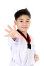 Taekwondo action by a asian cute boy Royalty Free Stock Photo