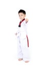 Taekwondo action by a asian cute boy Royalty Free Stock Photo