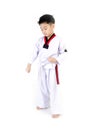 Taekwondo action by a asian cute boy Royalty Free Stock Photo