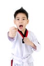 Taekwondo action by a asian cute boy Royalty Free Stock Photo