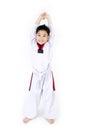 Taekwondo action by a asian smile boy Royalty Free Stock Photo