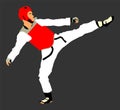 Taekwondo fighter illustration. Sparring on training action. Self defense, defence art exercising concept.