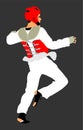 Taekwondo fighter illustration. Sparring on training action. Self defense, defence art exercising concept.
