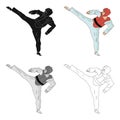 Taekwondo fighter in white kimono and red protection sports.Olympic sports single icon in cartoon style vector symbol