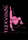 Taekwondo girl pink black stencil silhouette drawing.Martial arts Royalty Free Stock Photo