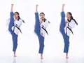 TaeKwonDo Karate national athlete kick punch on white background isolated