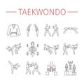 Taekwondo line icons set. Vector sports signs.