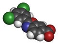 Tafamidis familial amyloid polyneuropathy FAP drug molecule. 3D rendering. Atoms are represented as spheres with conventional.