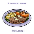Tafelspitz is a classic Viennese dish of boiled beef, typically served with a side of apple horseradish, creamed spinach, and