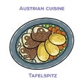 Tafelspitz is a classic Viennese dish of boiled beef, typically served with a side of apple horseradish, creamed spinach, and Royalty Free Stock Photo