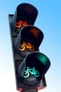 Taffic light for bicycles with blue sky on background