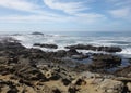 Tafoni weathering of rock on a beach in California
